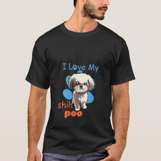 T-shirt Femmes J'Aime Mon Shih Poo Meilleur Amoureux de Ch