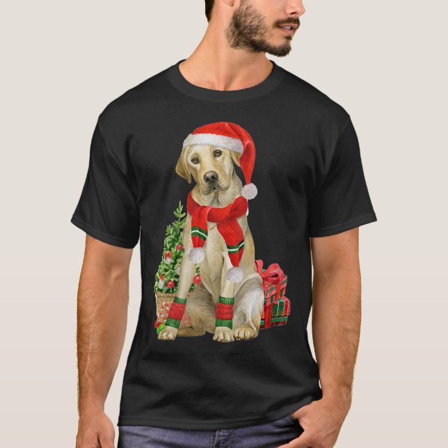 T-shirt FEMMES Jaune Lab Labrador Christmas Tree Dog Log (Devant)