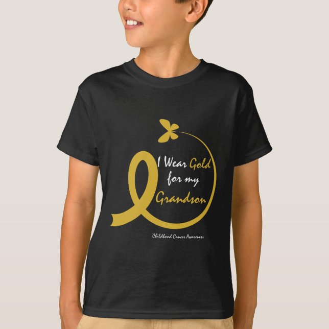 T-shirt Femmes Je Porte De L'Or Pour Mon Petit-Fils Cancer (Devant)