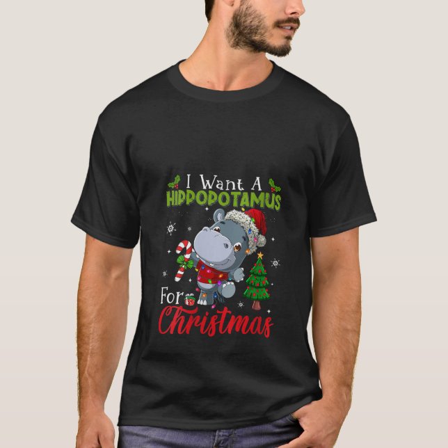 T-shirt Femmes Je Veux Un Hippopotame Pour Chemise De Noël (Devant)