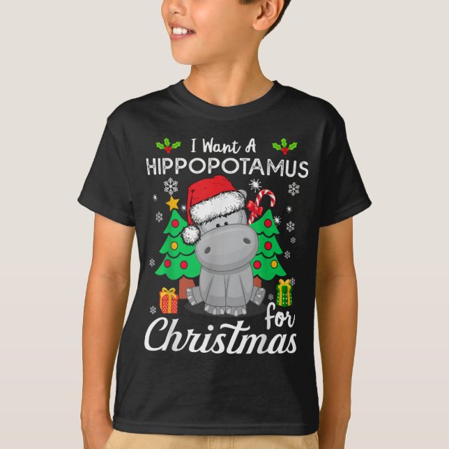T-shirt Femmes Je Veux Un Hippopotame Pour Noël Xmas Hip (Devant)