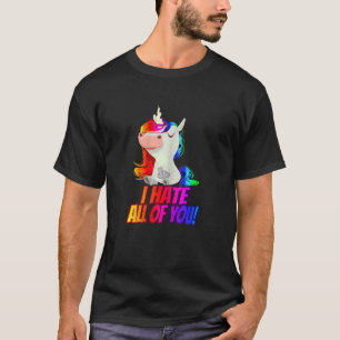 T-shirt Femmes Je Vous Déteste Tous Le Doigt Moyen Arc En