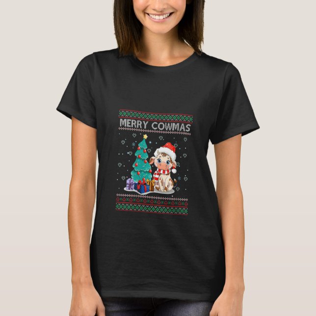 T-shirt FEMMES Joyeux Cowmas Drôle Animal laid Noël Xm (Devant)