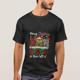 T-shirt Femmes Joyeux Noël Brossez-les Tous Plaid Léopard 