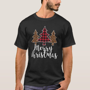 T-shirt Femmes Léopard Plaid Arbre de Noël Joyeux Noël