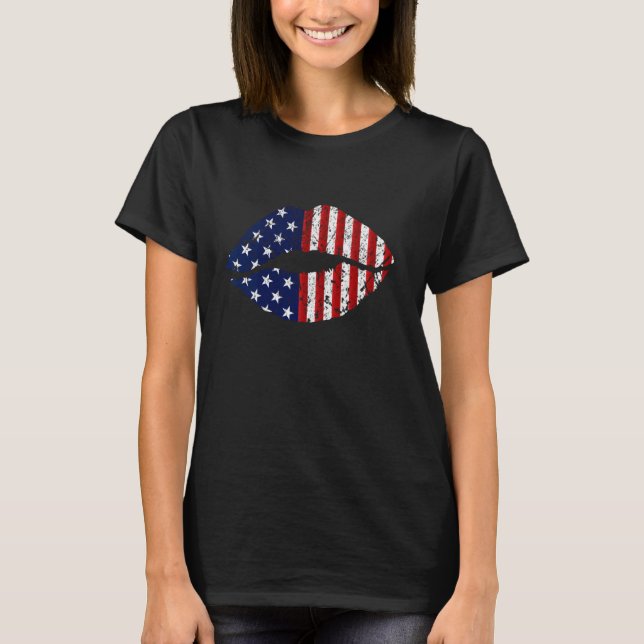 T-shirt Femmes lèvres drapeau américain 4 juillet Fière lè (Devant)