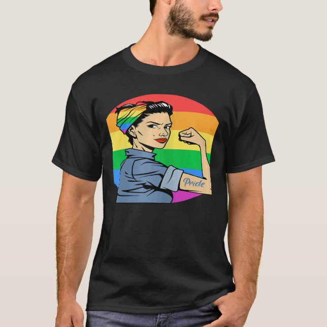 T-shirt Femmes LGBT Gay Lesbian Pride Feminist Rainbow Fla (Devant)