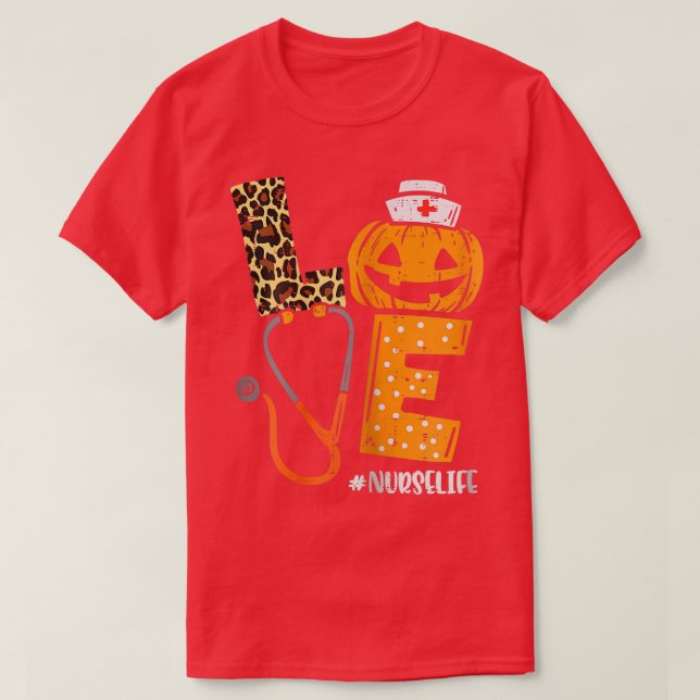 T-shirt Femmes Love Infirmière Citrouille Leopard Automne  (Design devant)