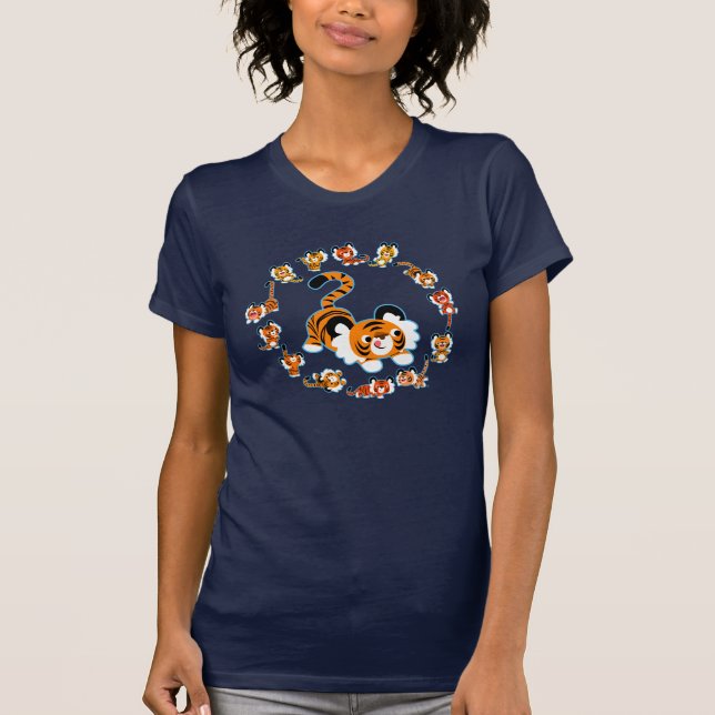 T-shirt femmes Mandala (bleu) Tigers en caricature (Devant)