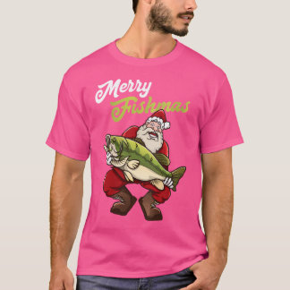 T-shirt Femmes Merry Fishmas Funky Christmas Fish Fishing