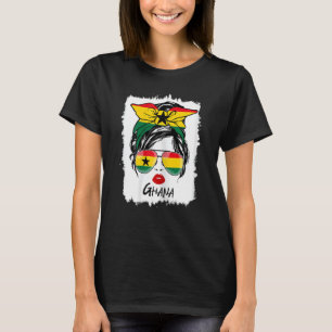 T-shirt Femmes Messy Bun Ghana Lunettes de drapeau Patriot