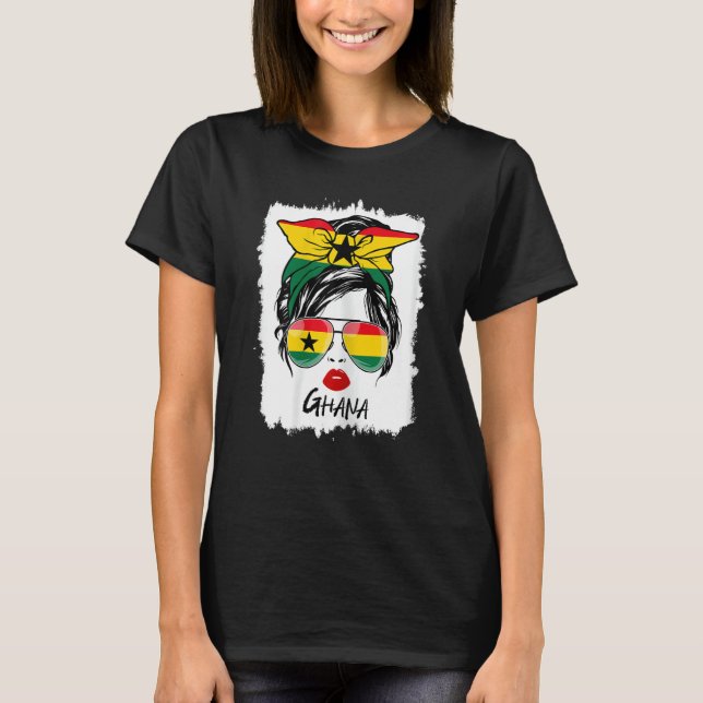 T-shirt Femmes Messy Bun Ghana Lunettes de drapeau Patriot (Devant)