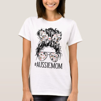 T-shirt Femme's Messy Bun Maman Aussie Maman Lunettes Drôl