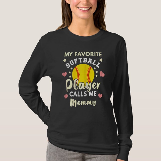 T-shirt FEMMES Mon Joueur De Softball Favori M'Appelle Mam (Devant)