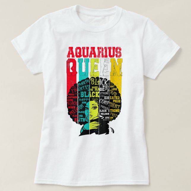 T-shirt Femmes noires Afro Cheveux Cadeau AQUARIUS Reine F (Design devant)