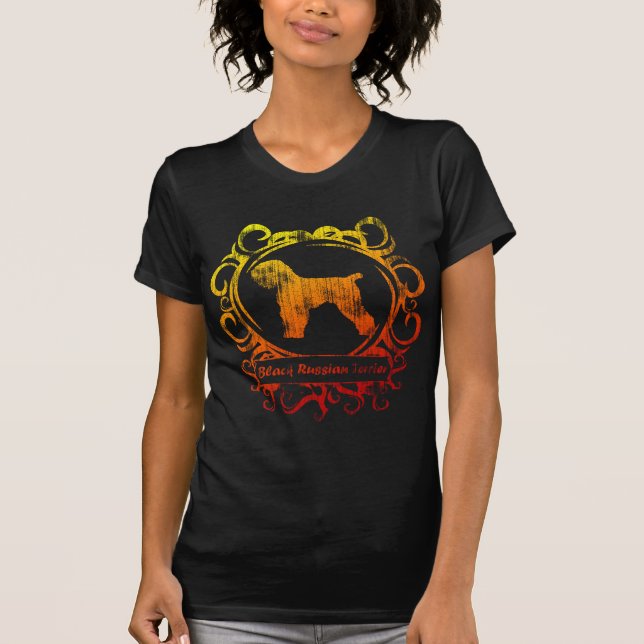 T-shirt Femmes noires patinées chiques de Terrier de Russe (Devant)