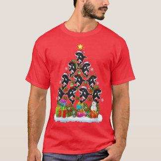 T-shirt Femmes Orca Poisson Xmas Arbre Éclairage Père Noël