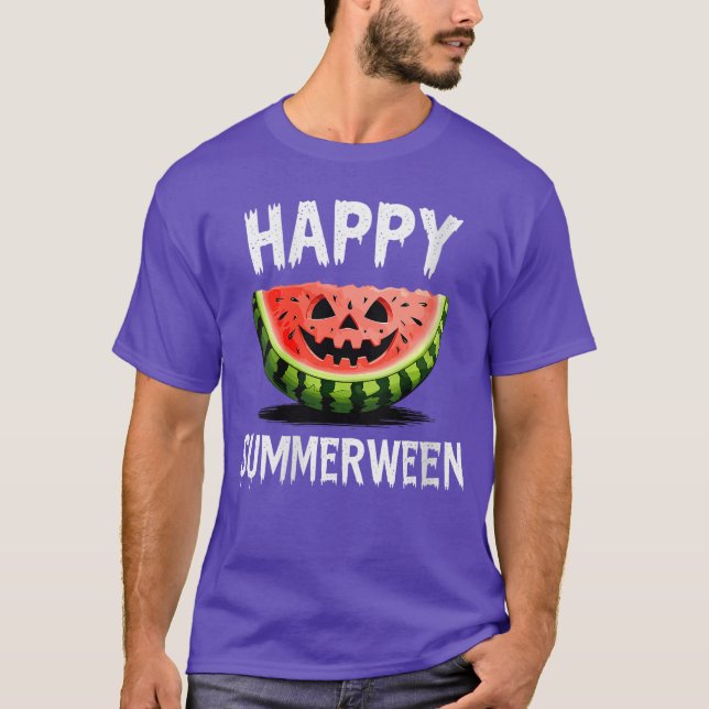 T-shirt Femmes Pastèque O Lanterne Été Halloween Heureux (Devant)