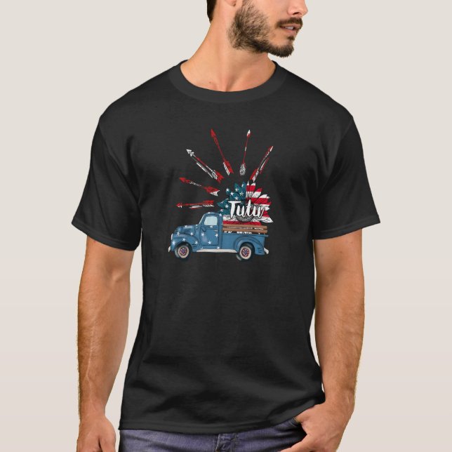 T-shirt Femmes Patriotique 4 juillet Tutu Truck Tournesol (Devant)