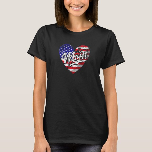 T-shirt Femmes Patriotique Américain Drapeau Coeur équestr (Devant)