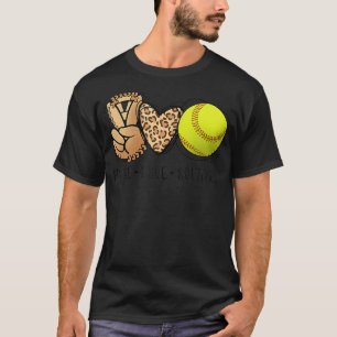 T-shirt Femmes Peace Love Softball Moms Empreinte de léopa