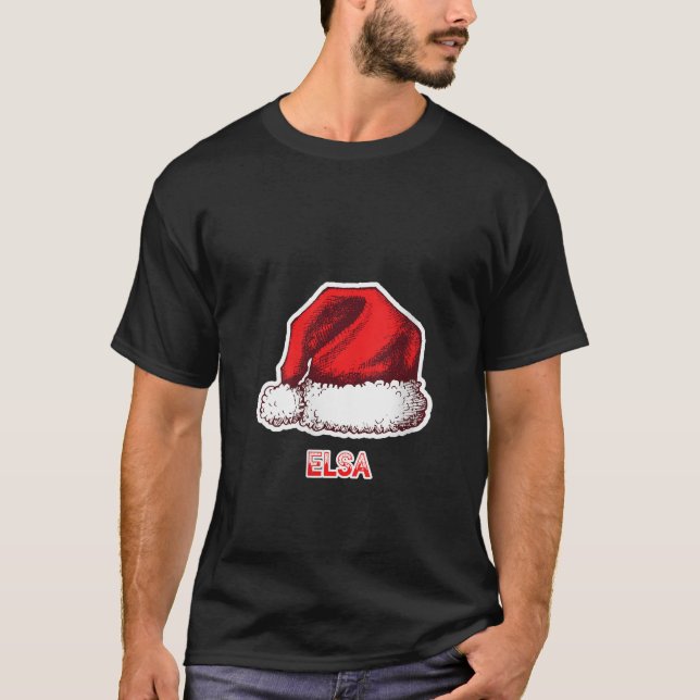 T-shirt FEMMES Père Noël Casquette Elsa Nom de Noël V Cou (Devant)