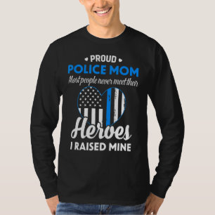 T-shirt Femmes Police Maman Ligne bleue Drapeau Coeur Fièr