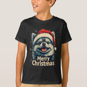 T-shirt Femmes Pomeranian Santa Hat Joyeux Noël Noël Noël