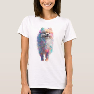 T-shirt Femmes Poméranienne Colorée à Taches d'Aquarelle