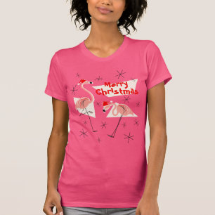 T-shirt Femmes roses de Joyeux Noël de Santa de Flamant