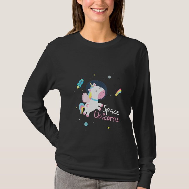 T-shirt FEMMES Space Unicorne Astronaut Space Rocket Nebul (Devant)