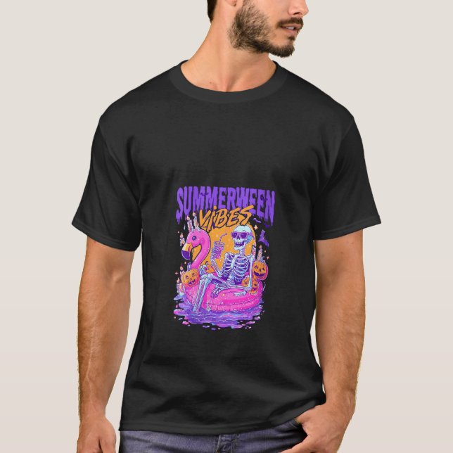 T-shirt Femmes Summerween Vibes Skeleton Citrouille Va Éff (Devant)