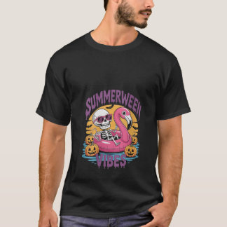 T-shirt Femmes Summerween Vibes Skeleton Flamant rose Éffr