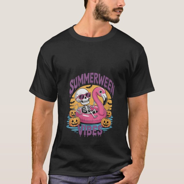 T-shirt Femmes Summerween Vibes Skeleton Flamant rose Éffr (Devant)