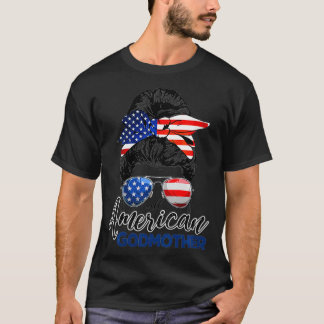 T-shirt FEMMES TOUTES LES ÉTATS-UNIS Drapeau Messy Bun P