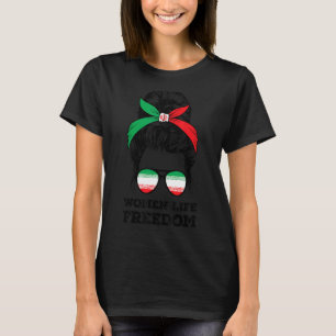 T-shirt Femmes Vie Liberté Iran Libre Bun Méssy Drapeau Ir