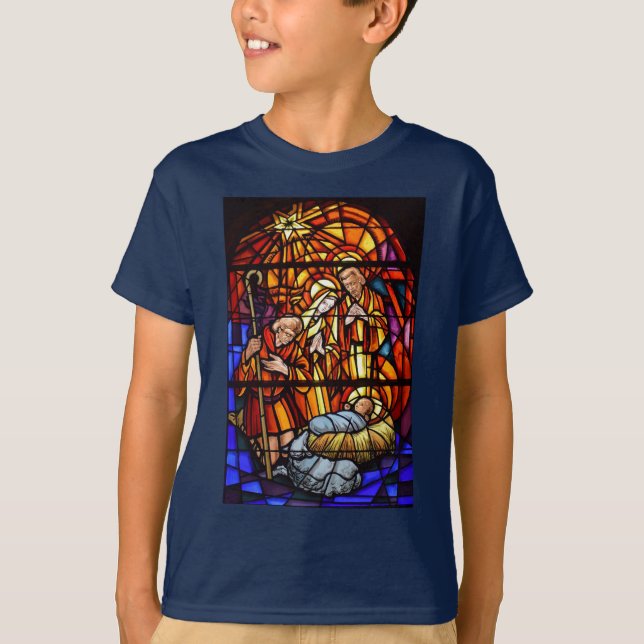 T-shirt Fenêtre en verre tendu Nativité Noël Enfant (Devant)