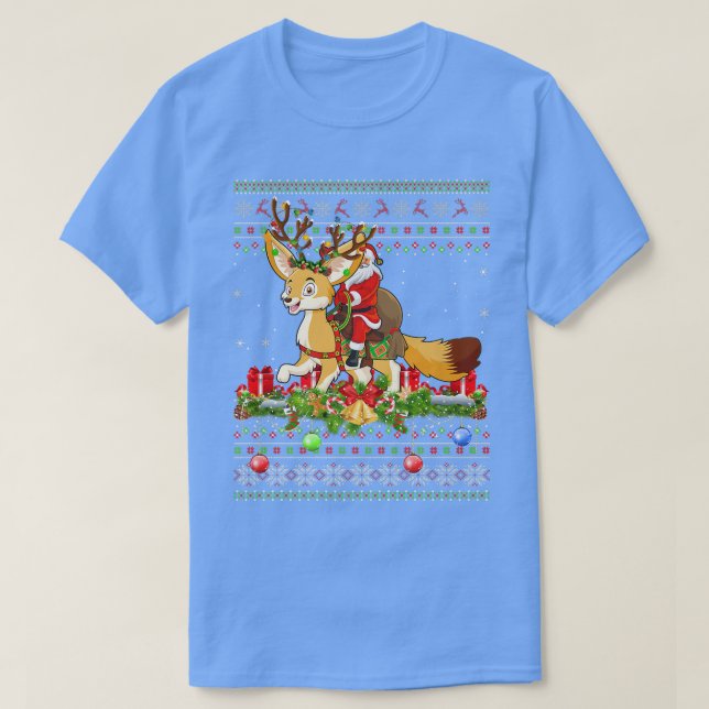 T-shirt Fennec Fo Lover Xmas Ugly Père Noël Riding Fennec  (Design devant)