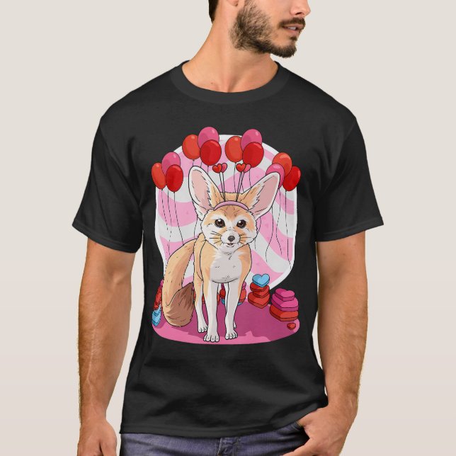 T-shirt Fennec Fox Heart Valentine Day Décor Cadeau (Devant)