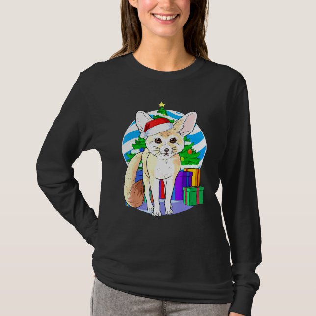 T-shirt Fennec Fox Santa Hat Décor Arbre de Noël (Devant)