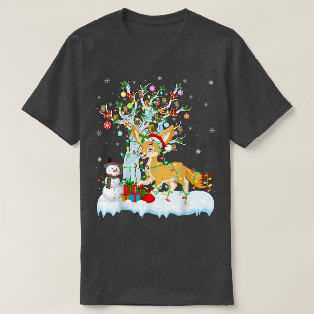 T-shirt Fennec Fox Xmas Tree Lighting Santa Hat Fennec Fox (Design devant)