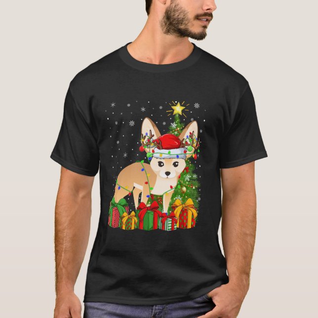 T-shirt Fennec Fox Xmas Tree Lighting Santa Hat Fennec Fox (Devant)