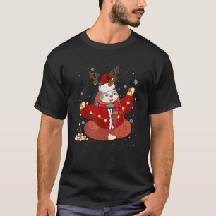T-shirt Fente de Noël Reindeer Antlers Santa Hat Lumières