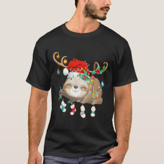 T-shirt Fentes Noël Éclairage cadeau renne Santa Hat Sloth
