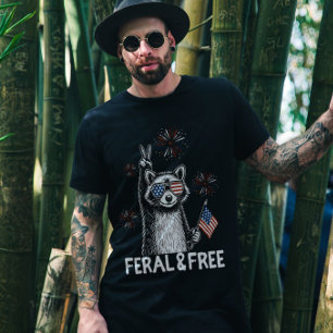 T-shirt Feral and Free Raccoon American Independence Day
