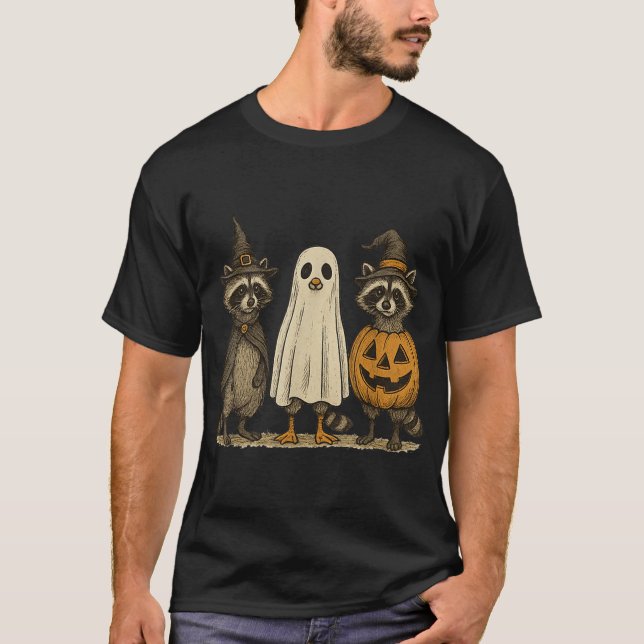 T-shirt Feral Boo Ghost Racoon Halloween Costume Éffrayant (Devant)