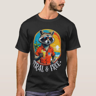 T-shirt Feral & Free Funny Patriotic Racoon Feral And Free