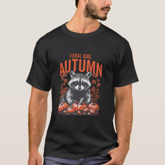 T-shirt Feral Girl Automne Funny Racoon Automne Citrouille