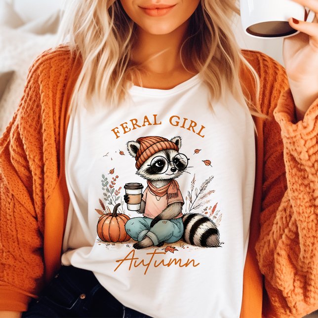 T-shirt Feral Girl Automne Vintage Raccoon (Créateur téléchargé)
