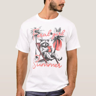 T-shirt Feral Girl été drôle mème Feral Raccoon été